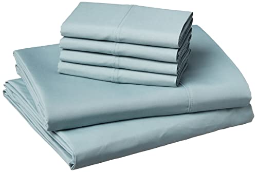 Amazon Basics 6 Piece Lightweight Super Soft Easy Care Microfiber 4-Piece Bed Sheet Set with Extra Pillowcases, Full, Spa Blue, Solid