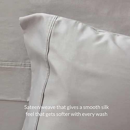 Leesa Sheet Set, 100% Cotton Cooling Sateen with High Thread Count, King Size, Grey/ 30-Night Trial