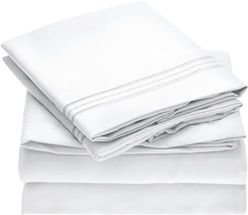 Mellanni King Size Sheet Set - Hotel Luxury 1800 Bedding Sheets & Pillowcases - Extra Soft Cooling Bed Sheets - Deep Pocket up to 16" Mattress - Wrinkle, Fade, Stain Resistant - 4 Piece (King, White)