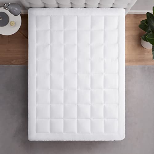 Serta ComfortSure King Mattress Cover, Fitted Pillow Top Mattress Pad, Super Soft and Breathable Quilted Cotton Protector with 18" Elastic Deep Pockets for Secure Fit, White