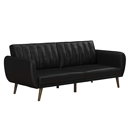 Novogratz Brittany Futon, Convertible Sofa & Couch, Black Faux Leather