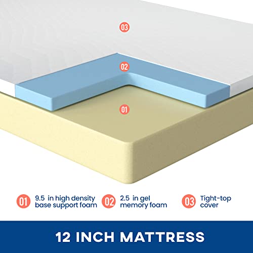 12 inch Gel Memory Foam Mattress Medium Firm Mattresses for Cool Sleep Relieving Pressure Relief CertiPUR-US Certified Mattress in a Box (Queen)