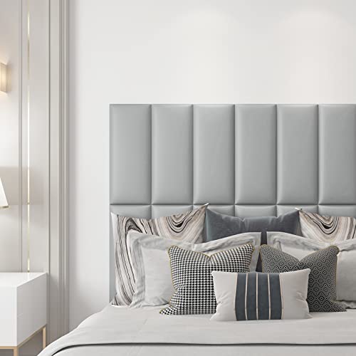 Art3d Peel and Stick Headboard for King, Full and Queen in Grey, Pack of 12 Panels Sized 9.84" x 23.62", Soundproof Wall Panels 3D, Upholstered Wall Panel