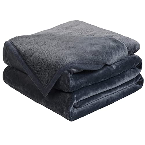 EASELAND Soft Queen Size Blanket All Season Warm Microplush Lightweight Thermal Fleece Blankets for Couch Bed Sofa,90x90 Inches,Dark Grey