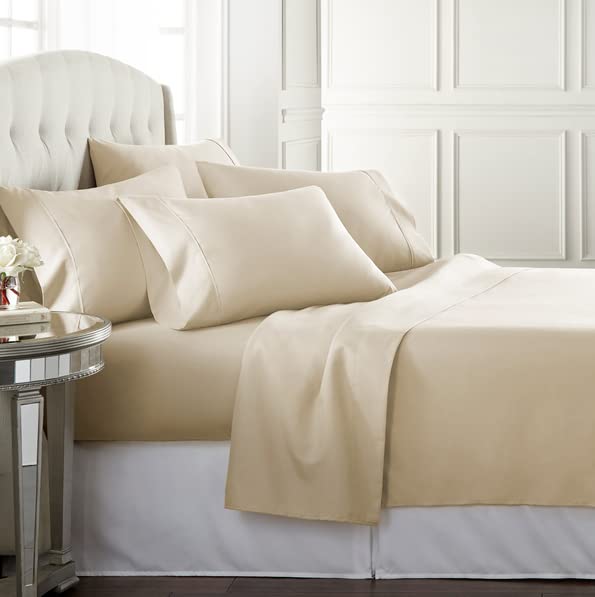 HC COLLECTION King Size Sheet Set - Deep Pocket Bed Sheets - Extra Soft & Breathable - 4 PC Set, Easy Care, Machine Washable - Cooling Cream Sheets
