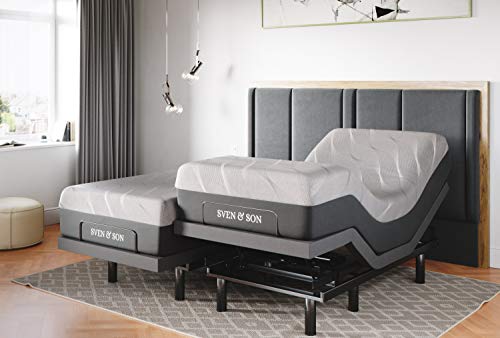 Sven & Son Split King Adjustable Bed Base Frame + 14” Luxury Cool Gel Memory Foam Hybrid Mattress, Head Up Foot Up, USB Ports, Zero Gravity, Interactive Dual Massage, Wireless, Classic (Split King)