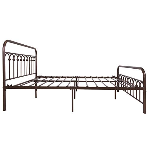 YALAXON Vintage Sturdy Queen Size Metal Bed Frame with Headboard and Footboard Basic Bed Frame No Box Spring Needed，Antique Brown.