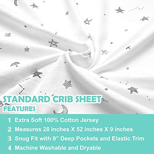 American Baby Company 3 Piece 100% Cotton Jersey Knit Fitted Crib Sheet for Standard Crib and Toddler Mattresses, Grey Star/Zigzag, for Boys and Girls