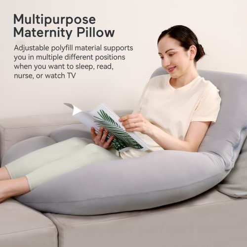 Momcozy Pregnancy Pillows for Sleeping, U Shaped Full Body Pillow for Pregnancy Women with Removable Jersey Cotton Cover, 57 Inch Maternity Pillow, Grey