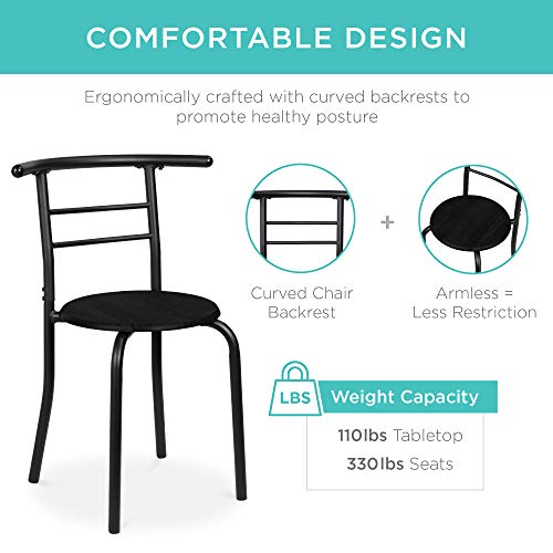 Best Choice Products 3-Piece Wooden Round Table & Chair Set for Kitchen, Dining Room, Compact Space w/Steel Frame, Built-in Wine Rack - Black