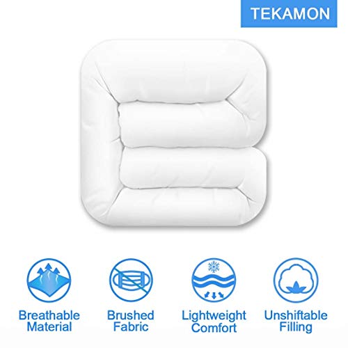 TEKAMON All Season Twin Comforter Winter Warm Summer Soft Quilted Down Alternative Duvet Insert Corner Tabs,Machine Washable Luxury Fluffy Reversible Collection for Hotel, Snow White