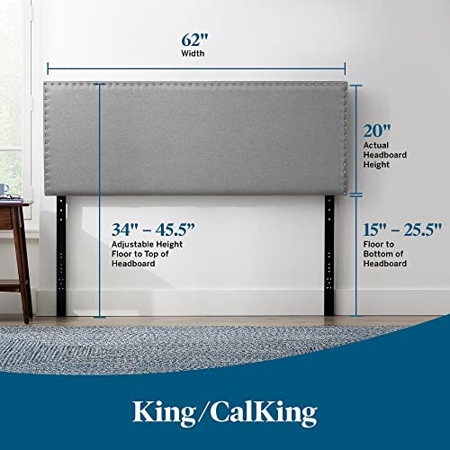 Lucid King Nailhead Headboard – Attach to Bed Frame or Wall Mount Headboard – Upholstered Mid-Rise King/Cal King Headboard, Stone
