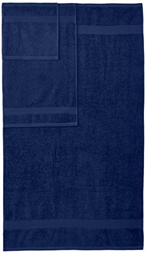 Amazon Basics 6-Piece Fade Resistant Bath, Hand and Washcloth Towel Set - Cotton, Navy Blue, 14.25" L x 10.85" W