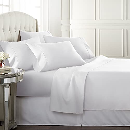 Danjor Linens Queen Sheet Set - 6 Piece Set Including 4 Pillowcases - Deep Pockets - Breathable, Soft Bed Sheets - Wrinkle Free - Machine Washable - White Sheets for Queen Size Bed - 6 pc