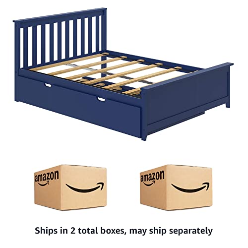 Max & Lily Full Bed, Wood Bed Frame with Headboard For Kids with Trundle, Slatted, Blue