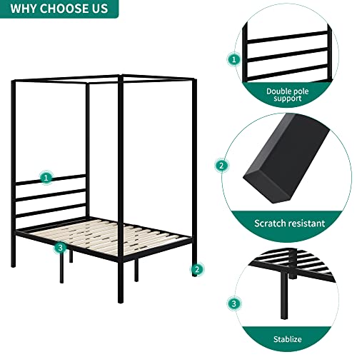 YITAHOME Black Metal 4 Poster Canopy Bed Frame with Headboard, Mattress Foundation with Wooden Slats and Steel Structure, No Box Spring Needed, Modern Adult Heavy Duty Iron Canopy Bed (King)