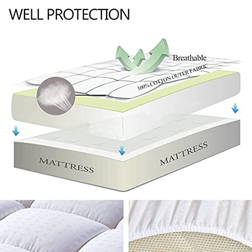 EASELAND Queen Size Mattress Pad Pillow Top Mattress Cover Quilted Fitted Mattress Protector Cotton Top 8-21" Deep Pocket Cooling Mattress Topper (60x80 Inches, White)