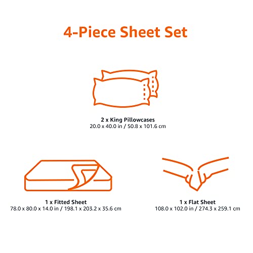 Amazon Basics Lightweight Super Soft Easy Care Microfiber 4 Piece Bed Sheet Set With 14-inch Deep Pockets, King, Bright White, Solid