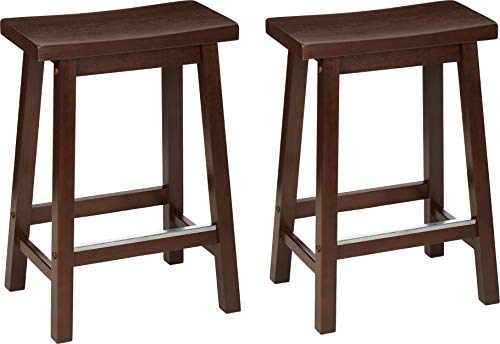 Amazon Basics Solid Wood Saddle-Seat Kitchen Counter-Height Stool, 24-Inch Height, Walnut Finish - Set of 2