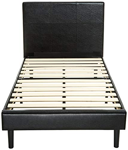 Amazon Basics Faux Leather Upholstered Platform Bed Frame with Wooden Slats, Twin