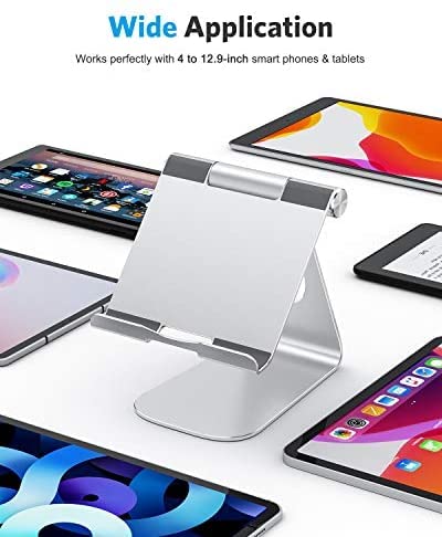 OMOTON Tablet Stand Holder Adjustable, T1 Desktop Aluminum Tablet Dock Cradle Compatible with iPad Air/Mini, iPad 10.2/9.7, iPad Pro 11/12.9, Samsung Tab and More, Silver