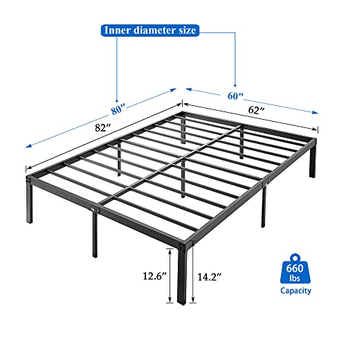 VECELO 14 Inch Metal Platform Bed Frame,Heavy Duty Steel Slat/Noise Free&No Box Spring Needed/Easy Assembly Mattress Foundation, Full Size