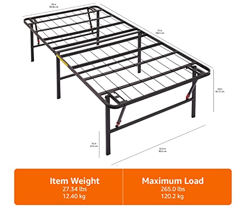 Amazon Basics Foldable Metal Platform Bed Frame with Tool Free Setup, 18 Inches High, Twin, Black