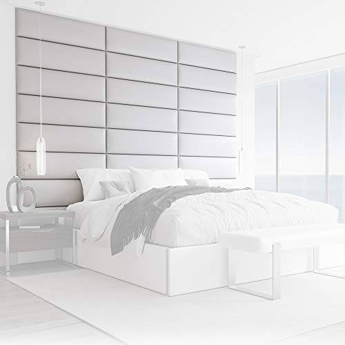 Vänt Upholstered Wall Panels - King/Cal King Size Wall Mounted Headboards - Vitage Leather White Dove - Pack of 4 Panels (Each Individual Panel 39"x11.5")