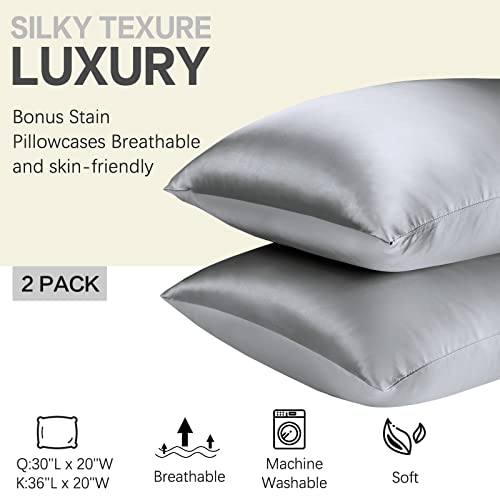 EASELAND Pillows Queen Size Set of 2, Plush Down Alternative Pillows with Silky Satin Pillowcases, 20×30 Inch Medium Soft for Stomach & Back Sleepers