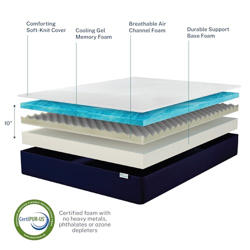 Sleep Innovations Marley 10 Inch Cooling Gel Memory Foam Mattress, Queen Size, Bed in a Box, Medium Firm Support