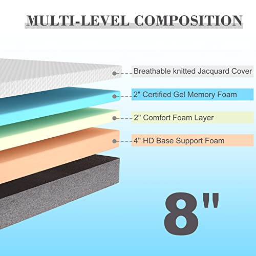 S SECRETLAND Twin Mattress, 8 inch Gel Memory Foam Mattress with Breathable Cover (Mattress Only) Medium Feels-Bed Mattress in a Box
