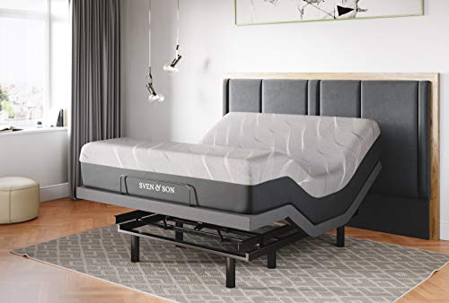 Sven & Son Queen Adjustable Bed Base Frame + 14” Luxury Cool Gel Memory Foam Hybrid Mattress, Head Up Foot Up, USB Ports, Zero Gravity, Interactive Dual Massage, Wireless, Classic (Queen)
