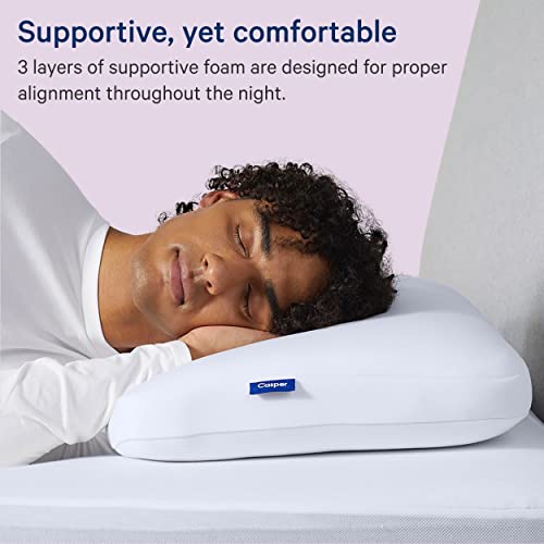 Casper Sleep Low Profile Foam Pillow for Sleeping, King, White
