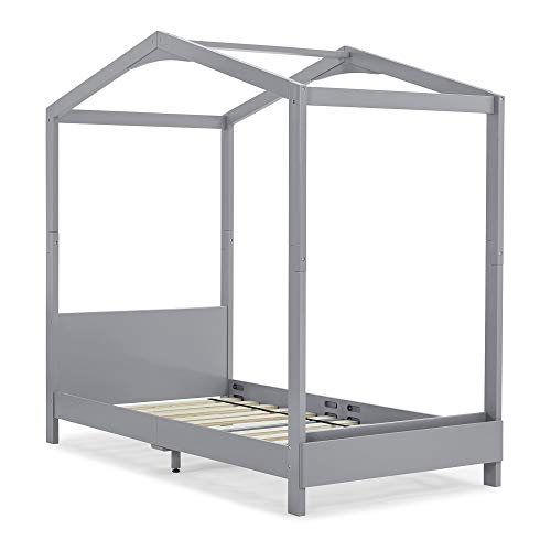 Delta Children Poppy House Wood Twin Bed, Platform Bed - No Box Spring Needed, Grey