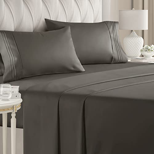 Full Size Sheet Set - Breathable & Cooling - Hotel Luxury Bed Sheets - Extra Soft - Deep Pockets - Easy Fit - 4 Piece Set - Wrinkle Free - Comfy – Dark Grey Bed Sheets - Full Sheets – Fitted Sheets