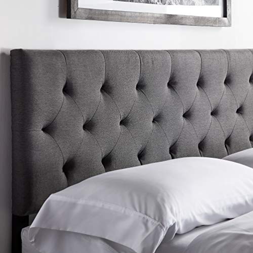 Lucid Mid-Rise Diamond Tufted Upholstered Charcoal Headboard- Attach Frame- Wall Mount- Headboard Only – Queen