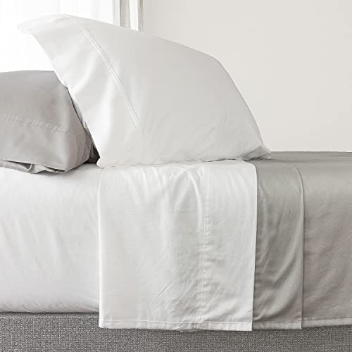 Leesa Sheet Set, 100% Cotton Cooling Sateen with High Thread Count, Full Size, White/ 30-Night Trial