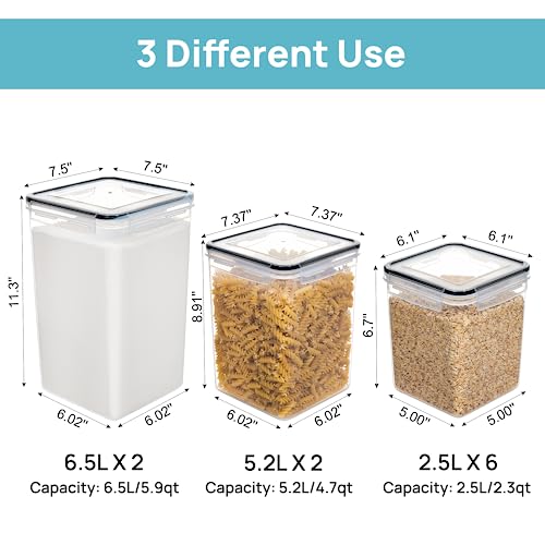 Vtopmart 10 PCS Flour and Sugar Storage Container, Large Airtight Food Storage Containers with Lids for Kitchen, Pantry Organization and Storage, BPA Free, Black