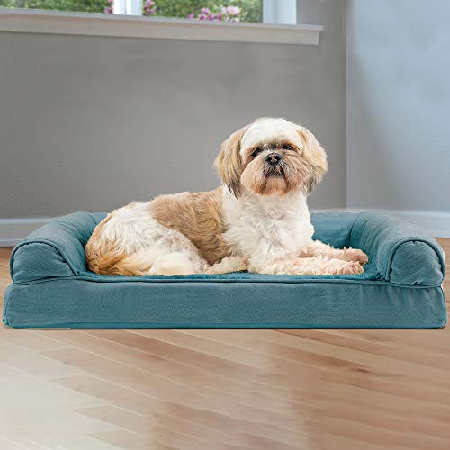 Furhaven Orthopedic Dog Bed for Medium/Small Dogs w/ Removable Bolsters & Washable Cover, For Dogs Up to 35 lbs - Plush & Suede Sofa - Deep Pool, Medium