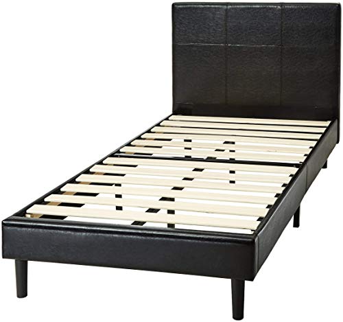 Amazon Basics Faux Leather Upholstered Platform Bed Frame with Wooden Slats, Twin