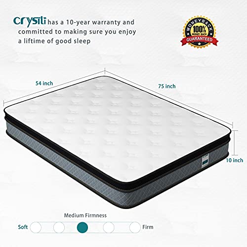 Crystli Full Mattress, 10 Inch Memory Foam Mattress with Innerspring Hybrid Mattress in a Box Pressure Relief & Supportive Full Size Mattress 100-Night Trial 10-Year Support