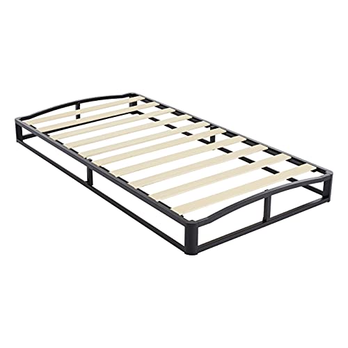 Amazon Basics Metal Platform Bed Frame with Wood Slat Support, 6 Inches High, Twin, Black