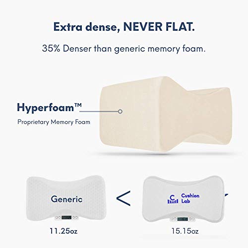 Cushion Lab Extra Dense Orthopedic Knee Pillow for Side Sleepers w/ Hypoallergenic Cover - Firm Leg Support for Hip, Pregnancy, Sciatica, Joint, Spine, Back Pain Relief - Memory Foam Contour Wedge