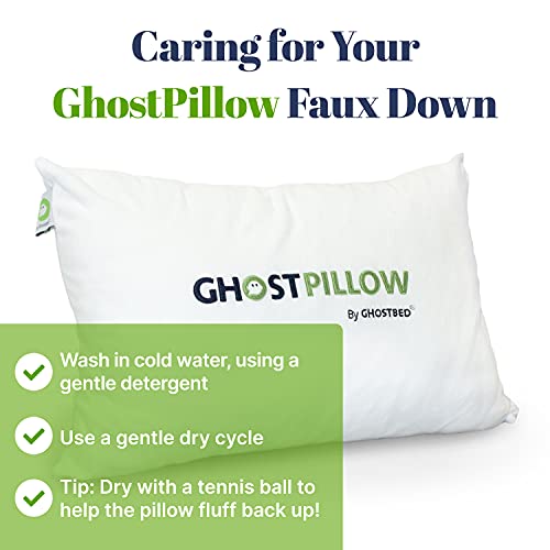 GhostBed Faux Down Pillow - Down Alternative With Breathable & Cool Microfiber Gel - Standard Size, 1-Pack