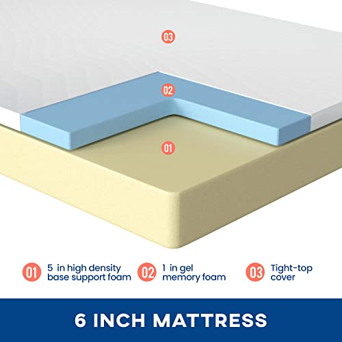 6/8/10/12 inch Gel Memory Foam Mattress for Cool Sleep & Pressure Relief, Medium Firm Mattresses CertiPUR-US Certified/Bed-in-a-Box/Pressure Relieving (6 in, Queen)