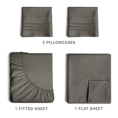 Full Size Sheet Set - Breathable & Cooling - Hotel Luxury Bed Sheets - Extra Soft - Deep Pockets - Easy Fit - 4 Piece Set - Wrinkle Free - Comfy – Dark Grey Bed Sheets - Full Sheets – Fitted Sheets