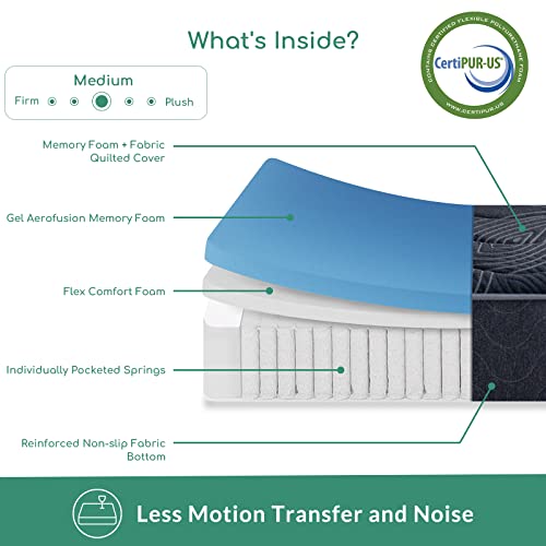 Airdown Twin XL Mattress, 9 Inch Hybrid Mattress Twin XL Made in USA, Memory Foam and Innerspring Hybrid Mattress in A Box, Pocket Innersprings Mattress for Motion Isolation, Medium