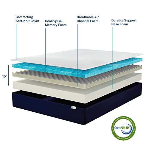 Sleep Innovations Marley 10 Inch Cooling Gel Memory Foam Mattress with Airflow Channel Foam for Breathability, Twin Size, Bed in a Box, Medium Firm Support