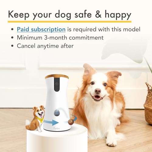 Furbo 360° Dog Camera w/Subscription [Premium Safety Package, 2023] Smart Camera Designed for Dogs, 360° View, Tracking, Treat toss, Barking Detection, Home Emergency alerts. Subscription Required