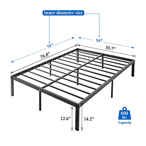 VECELO 14" Full Metal Platform Bed Frame,Heavy Duty Steel Slat/Easy Assembly Mattress Foundation/No Box Spring Needed